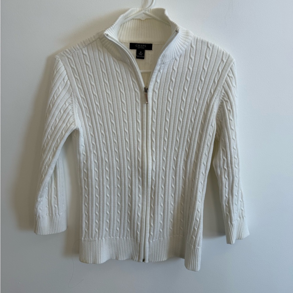 Chaps White Cable Knit Cardigan